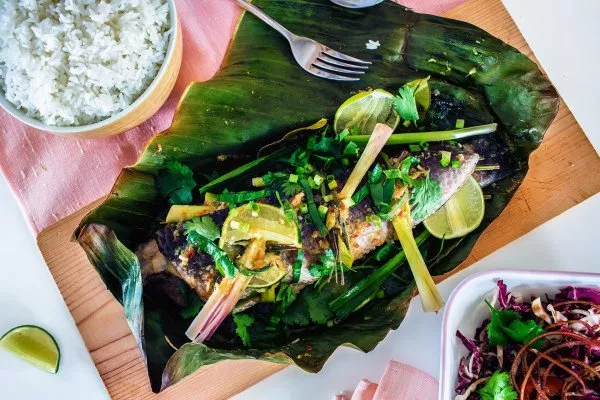 Khmer Food: Steamed Fish with Lemongrass and Galangal in Spicy Lime Sauce